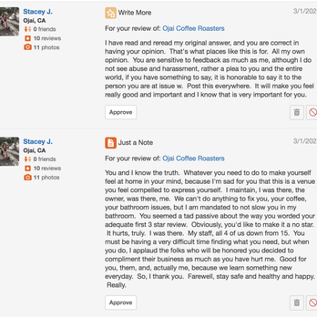 Ojai Coffee Roasters - Harassment from business owner - Coffee & Tea Near Me - Ojai, California Ojai Coffee Roasters - Harassment from business owner - Coffee & Tea Near Me - Ojai, California