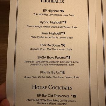 EP Bar - Menu - Whiskey Bars Near Me - Honolulu, Hawaii