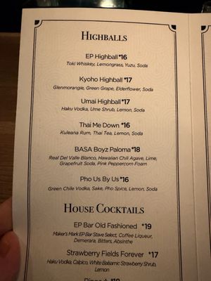 Menu photo 1 EP Bar Honolulu, HI