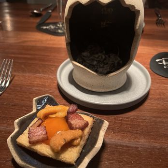 Partage - Squid ink pasta, quail egg, uni - French Near Me - Las Vegas, Nevada Partage - Squid ink pasta, quail egg, uni - French Near Me - Las Vegas, Nevada