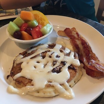 The Trails Eatery - Kids cinnamon roll pancake with bacon and fruit substituted for egg - Breakfast & Brunch Near Me - San Diego, California The Trails Eatery - Kids cinnamon roll pancake with bacon and fruit substituted for egg - Breakfast & Brunch Near Me - San Diego, California