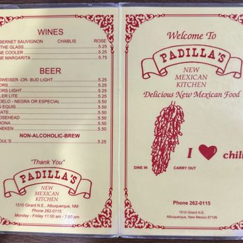 Padilla's Mexican Kitchen - Menu October 2025 - New Mexican Cuisine Near Me - Albuquerque, New Mexico