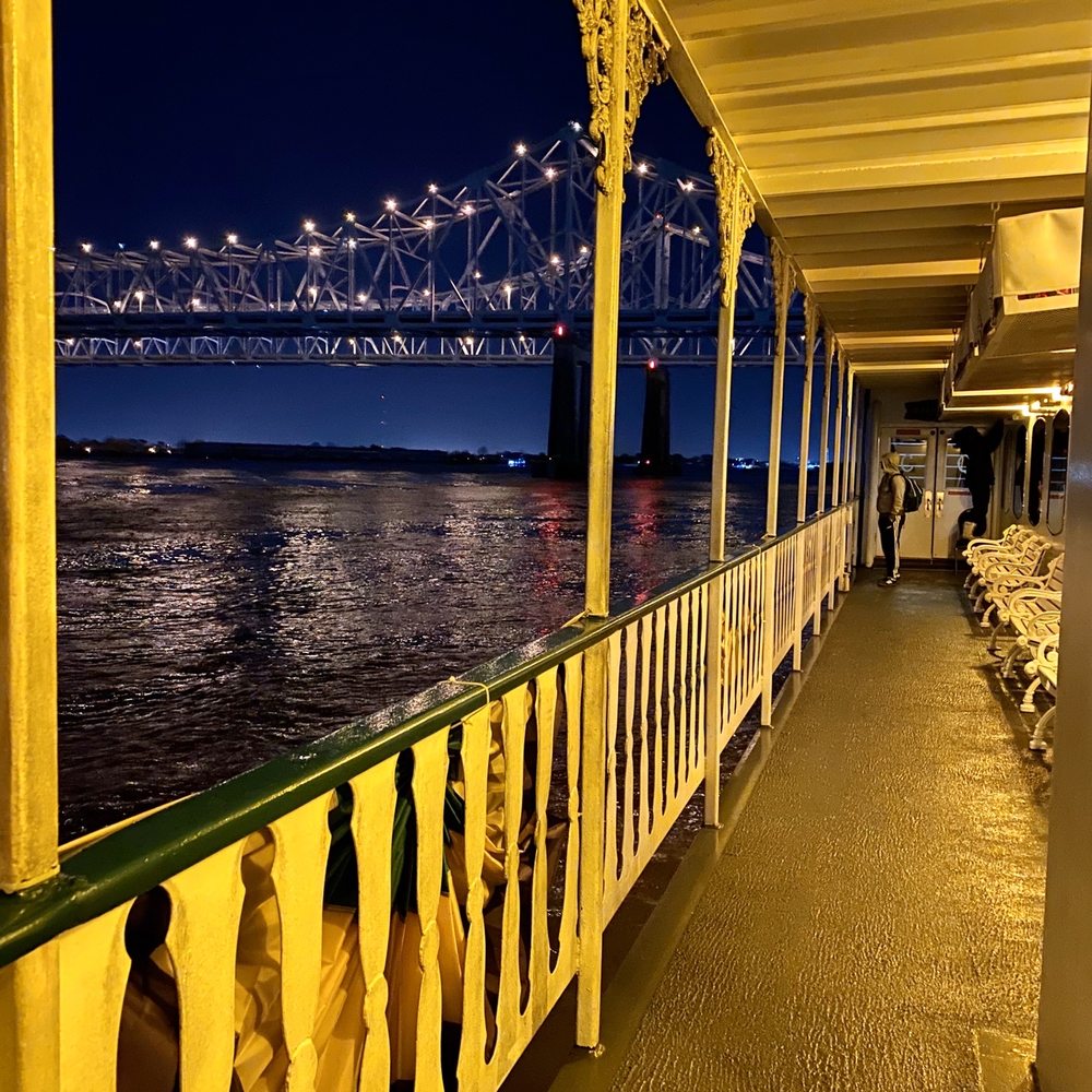 Crescent City Connection Bridge - 02.22.20 view from aboard the historic Paddlewheeler Creole Queen - Landmarks & Historical Buildings Near Me - New Orleans, Louisiana Crescent City Connection Bridge - 02.22.20 view from aboard the historic Paddlewheeler Creole Queen - Landmarks & Historical Buildings Near Me - New Orleans, Louisiana