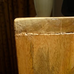 Oak Furniture Land - Just one of the many shoddy finishes to my furniture.  Too many to show