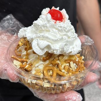 Valley Villa Custard - The Lion! Vanilla Custard with Crumbled Pretzels smothered in sweet salted Carmel Sauce topped with whip cream and a cherry on top! - Ice Cream & Frozen Yogurt Near Me - Chesterland, Ohio Valley Villa Custard - The Lion! Vanilla Custard with Crumbled Pretzels smothered in sweet salted Carmel Sauce topped with whip cream and a cherry on top! - Ice Cream & Frozen Yogurt Near Me - Chesterland, Ohio