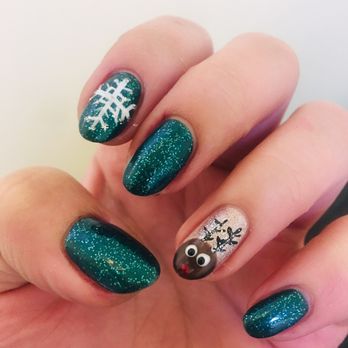 Solar Nails - Gel manicure with snowflake and reindeer designs - Nail Salons Near Me - Midlothian, Virginia Solar Nails - Gel manicure with snowflake and reindeer designs - Nail Salons Near Me - Midlothian, Virginia