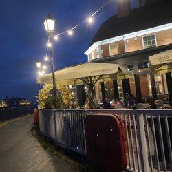 The Narrow by Gordon Ramsay - Patio view of the Thames! This place is just south of Limehouse Marina.