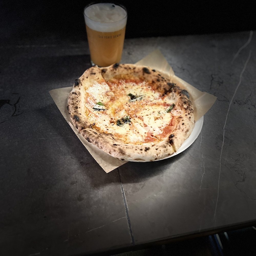 Four Points Brewing - a pizza and a glass of beer - Breweries Near Me - Pittsburgh, Pennsylvania