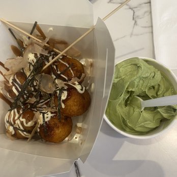 Uji Time Dessert - Half eaten matcha soft serve and takoyaki - Desserts Near Me - Concord, California Uji Time Dessert - Half eaten matcha soft serve and takoyaki - Desserts Near Me - Concord, California