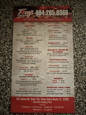 Menu photo 5 Tony's Pizza Ponte Vedra Beach, FL Menu photo 5 Tony's Pizza Ponte Vedra Beach, FL