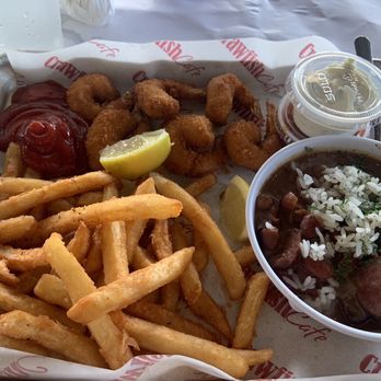 Crawfish Cafe - The Red Beans & Rice with Sausage definitely stole the show. I got the fried shrimp basket. - Seafood Near Me - Houston, Texas Crawfish Cafe - The Red Beans & Rice with Sausage definitely stole the show. I got the fried shrimp basket. - Seafood Near Me - Houston, Texas