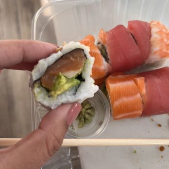 Sushi Hi - The left salmon is obviously the spoiled one. Look at how the rainbow salmon looks. - Sushi Bars Near Me - Austin, Texas
