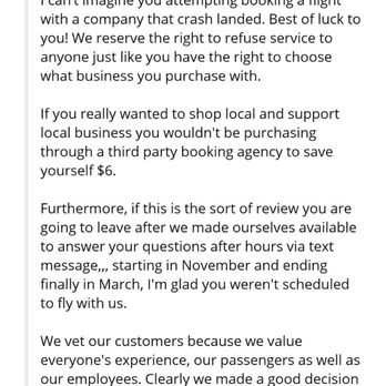 Fly Albuquerque - A mobile screenshot showing a customer review for Fly Albuquerque, with a one-star rating and detailed feedback about booking issues and customer service. - Hot Air Balloons Near Me - Albuquerque, New Mexico