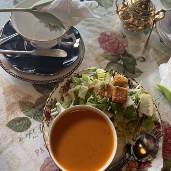 Coterie Tea & Eatery - Caesar salad and tomato soup - Tea Rooms Near Me - Upland, California Coterie Tea & Eatery - Caesar salad and tomato soup - Tea Rooms Near Me - Upland, California