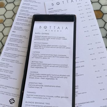 BOTTAIA Winery - Menu - Wine Tasting Room Near Me - Temecula, California