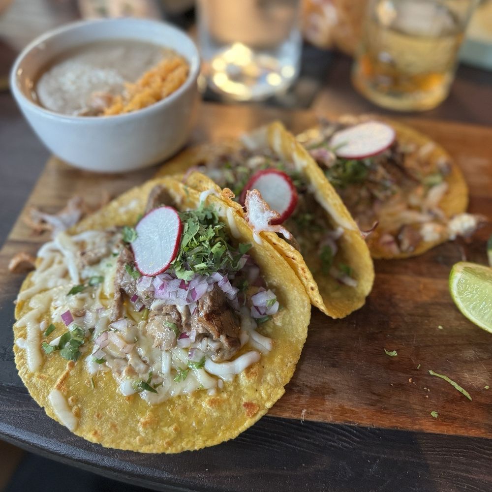 La Buena Vida - Cary - Smoky Asada tacos with Jalisco Old fashion in the background. So tasty! - Mexican Near Me - Cary, North Carolina