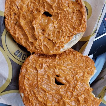 Einstein Bros. Bagels - Plain ole bagel with pumpkin schmear. - Bagels Near Me - Fort Sam Houston, Texas