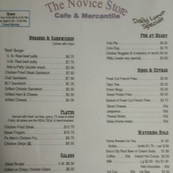 The Novice Store, Cafe & Mercantile - Burgers, sandwiches, plate lunches, salads and all the extras.