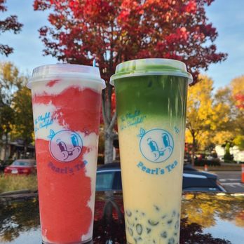 Pearl's Tea - Cumming - Strawberry slushie  Mango Matcha Latte - Coffee & Tea Near Me - Cumming, Georgia