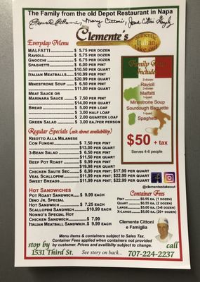 Menu photo 5 Clementes Authentic Italian Napa, CA