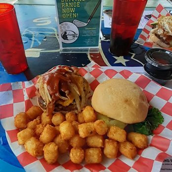 Swanson Golf Center - Swampy style burger...bacon, grilled onions...the works. - Golf Near Me - Houston, Texas Swanson Golf Center - Swampy style burger...bacon, grilled onions...the works. - Golf Near Me - Houston, Texas