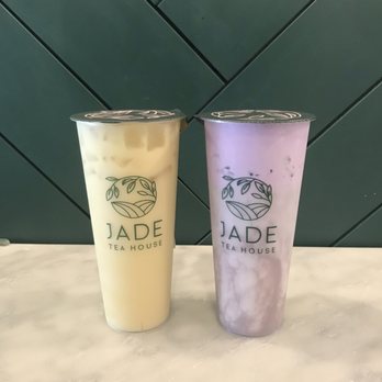 Jade Tea House - Jasmine milk tea with oat milk (left) and Taro milk (right) - Desserts Near Me - Davie, Florida Jade Tea House - Jasmine milk tea with oat milk (left) and Taro milk (right) - Desserts Near Me - Davie, Florida