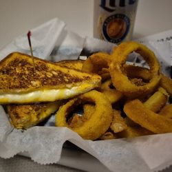 Eastside Bowl - Grilled Cheese with Onion Rings