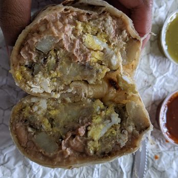 The Burrito Exchange - Cross section of the potato egg and beans - Mexican Near Me - Pico Rivera, California The Burrito Exchange - Cross section of the potato egg and beans - Mexican Near Me - Pico Rivera, California