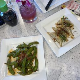 Edamame and pork pan fried dumplings Edamame and pork pan fried dumplings