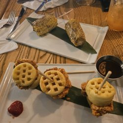 SugarKane - Chicken and waffle sliders and jerk corn in the back