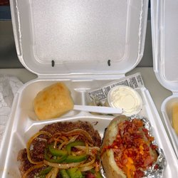 The Barn Deli & Grill - Hamburger steak with loaded baked potato