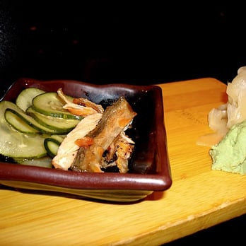 Hanami Sushi - Sunomono and Salmon skin (+salmon) - Free Appetizer - Sushi Bars Near Me - Calabasas, California