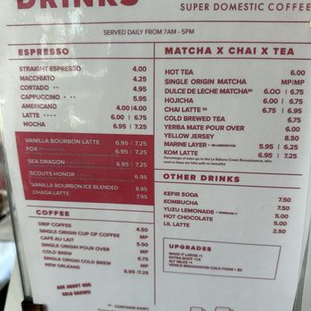 Super Domestic Coffee - Menu - drinks - Coffee & Tea Near Me - Culver City, California