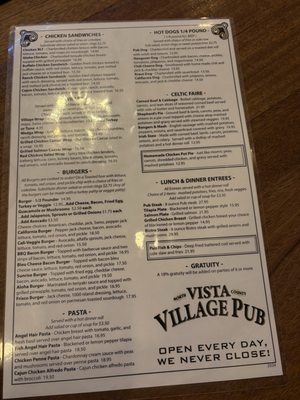Menu photo 5 Vista Village Pub Vista, CA Menu photo 5 Vista Village Pub Vista, CA