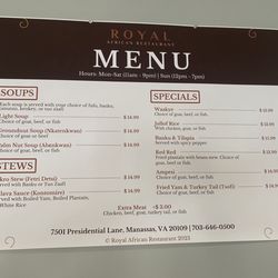 Royal African Restaurant - Menu
