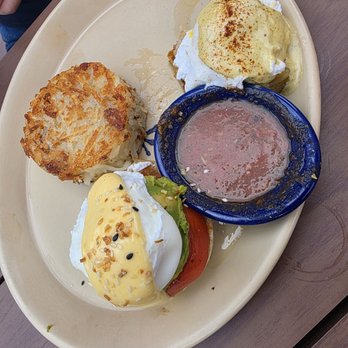 Snooze, an A.M. Eatery - We both did the benny duo.. 1/2 avo benny 1/2 verde pork bennu - Breakfast & Brunch Near Me - Buford, Georgia Snooze, an A.M. Eatery - We both did the benny duo.. 1/2 avo benny 1/2 verde pork bennu - Breakfast & Brunch Near Me - Buford, Georgia
