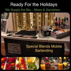 Special Blends Mobile Bartending - We Supply the bar... mixes... garnishes... 100 cups... 4 bags of ice... All for an reasonable price...