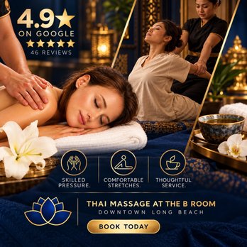 Thai Massage at B Room - We're proud--and incredibly grateful--to be rated 4.9 stars on Google from 46 reviews! - Massage Near Me - Long Beach, California Thai Massage at B Room - We're proud--and incredibly grateful--to be rated 4.9 stars on Google from 46 reviews! - Massage Near Me - Long Beach, California