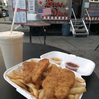 Haven Brothers Diner - Chicken tenders platter and peanut butter milkshake. - Burgers Near Me - Providence, Rhode Island
