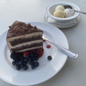 Las Brisas - Chocolate moose cake, my favorite.  Sorbet ice cream, mango, pineapple, and coconut. We highly recommend the coconut. - Mexican Near Me - Laguna Beach, California