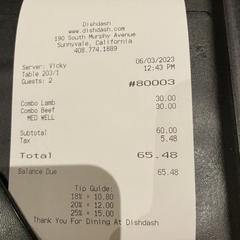 DishDash - Receipt - Middle Eastern Near Me - Sunnyvale, California DishDash - Receipt - Middle Eastern Near Me - Sunnyvale, California