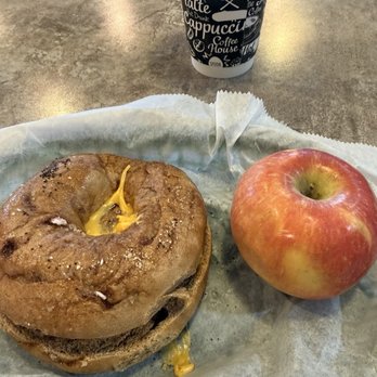 Pizagel's Pizza & Bakery - Cinnamon Toast Crunch bagel with egg cheese and sausage. Done in their breakfast combo with an apple. - Bakeries Near Me - Topeka, Kansas Pizagel's Pizza & Bakery - Cinnamon Toast Crunch bagel with egg cheese and sausage. Done in their breakfast combo with an apple. - Bakeries Near Me - Topeka, Kansas