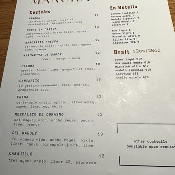 Mancha Cocina Mexicana - Drink menu - Mexican Near Me - Leesburg, Virginia