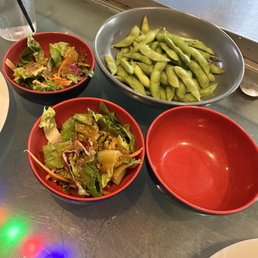 Edamame and salad Edamame and salad