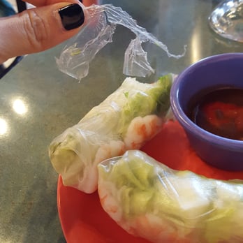 Pho Que Huong - Piece of ripped up plastic came out of this spring roll. Lost my appetite for these after that. - Vietnamese Near Me - Plano, Texas Pho Que Huong - Piece of ripped up plastic came out of this spring roll. Lost my appetite for these after that. - Vietnamese Near Me - Plano, Texas