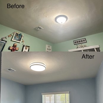 Sapphire Contracting - Ceiling before with water damage and the new ceiling. - Drywall Installation & Repair Near Me - Montclair, California Sapphire Contracting - Ceiling before with water damage and the new ceiling. - Drywall Installation & Repair Near Me - Montclair, California