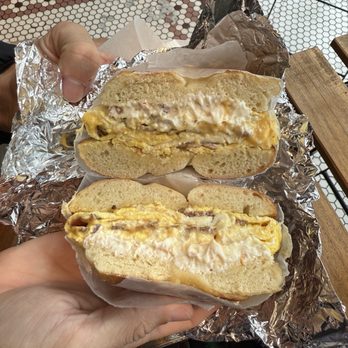 Brownstone Bagel & Bread - BEC on plain bagel - Bagels Near Me - Brooklyn, New York Brownstone Bagel & Bread - BEC on plain bagel - Bagels Near Me - Brooklyn, New York