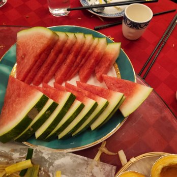 Congee Village - Complimentary Watermelon slices - Cantonese Near Me - Flushing, New York