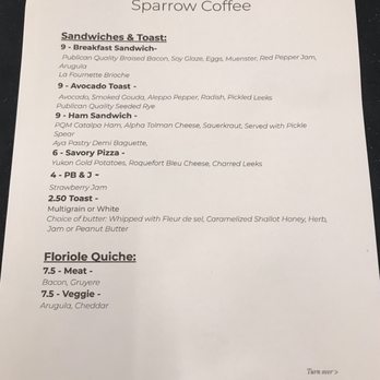 Sparrow Coffee - The new food menu - Coffee Roasteries Near Me - Naperville, Illinois