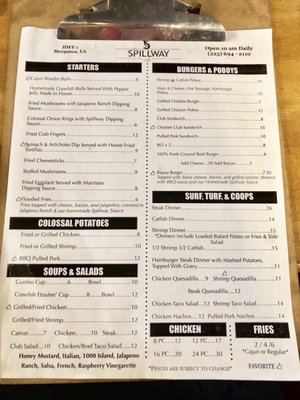Menu photo 1 Spillway Cafe Morganza, LA Menu photo 1 Spillway Cafe Morganza, LA